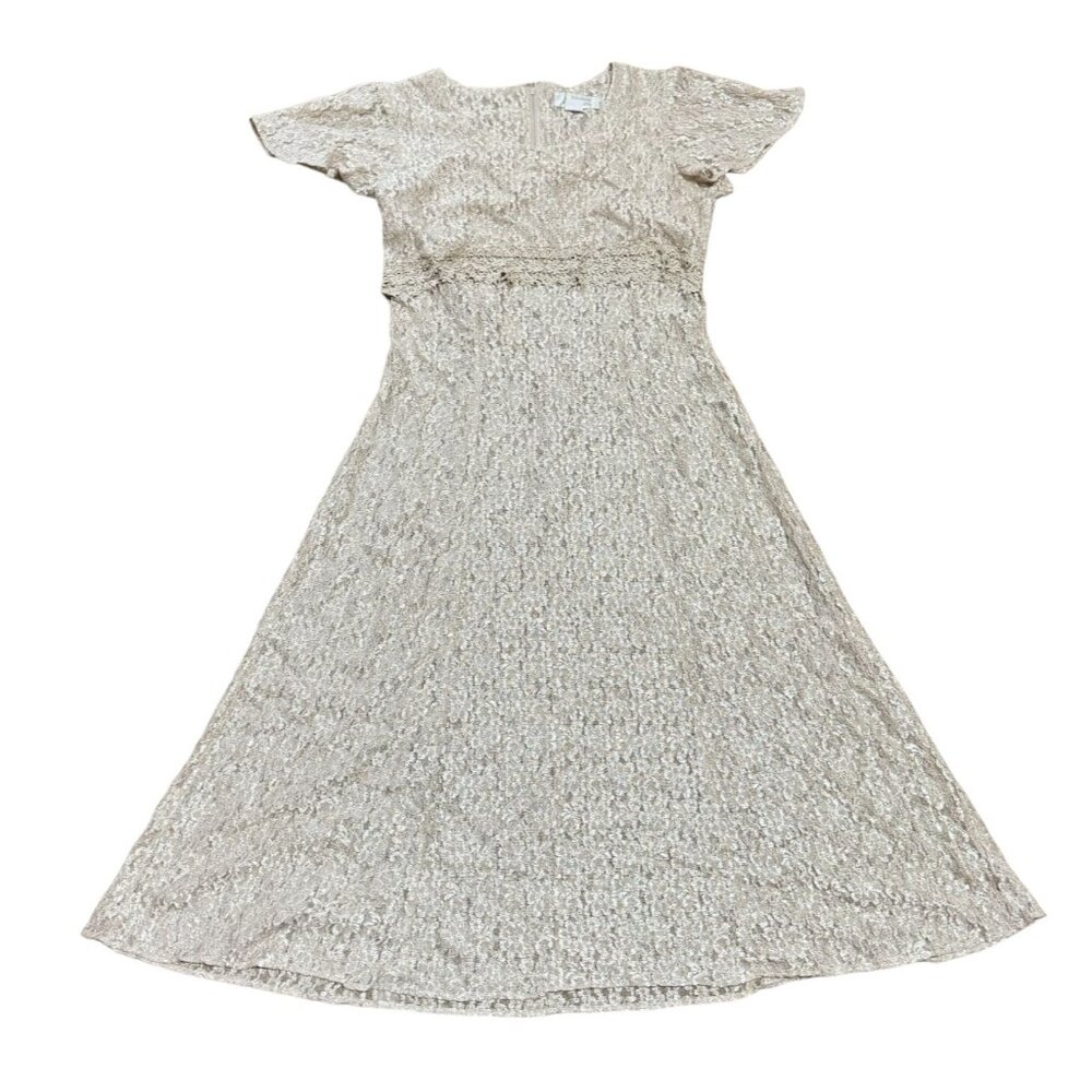 Vtg Boulevard De Paris Lace Sheer Maxi Dress Sz 12 Off White USA Made Womens